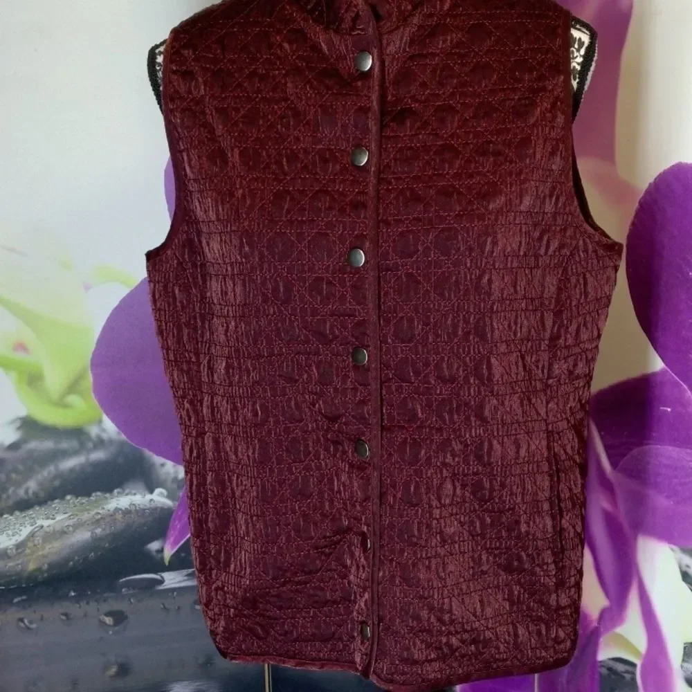 Shimmering Red Chico's Vest Size 2 with Two Front Pockets. Button Up.